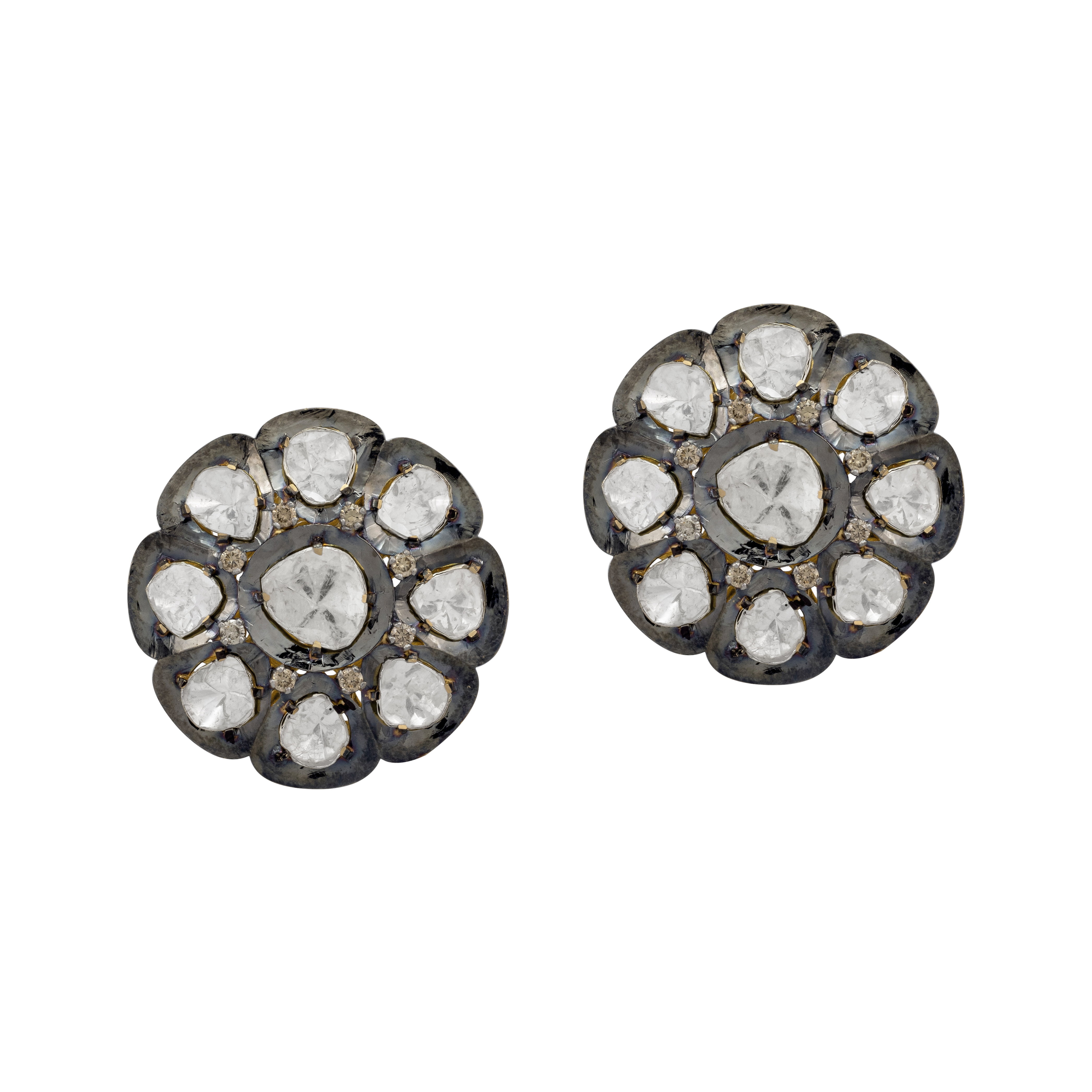 Circular Polki Studs in Black Finish
